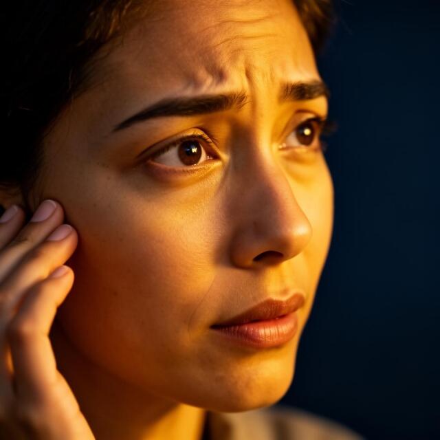 Compassionate person listening intently with warm golden light