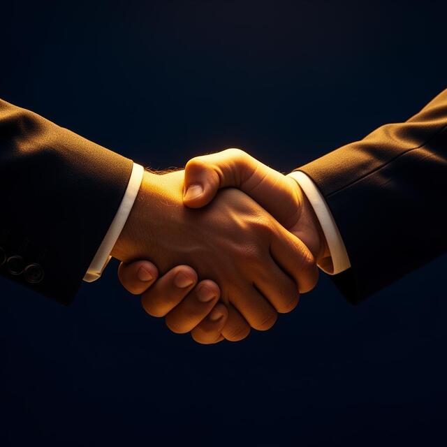 Firm handshake illuminated by golden light symbolizing trust