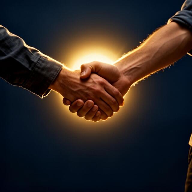 Helping hand extended with golden light symbolizing servant leadership